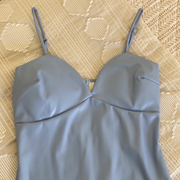 Baby Blue Pleather Mini Dress - Picture 2 of 4